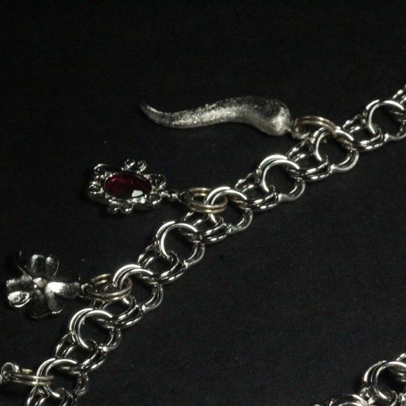 Sterling Silver Heavy 34GPink Synthetic Spinel Topaz Multi Charms Bracelet - Picture 7 of 13